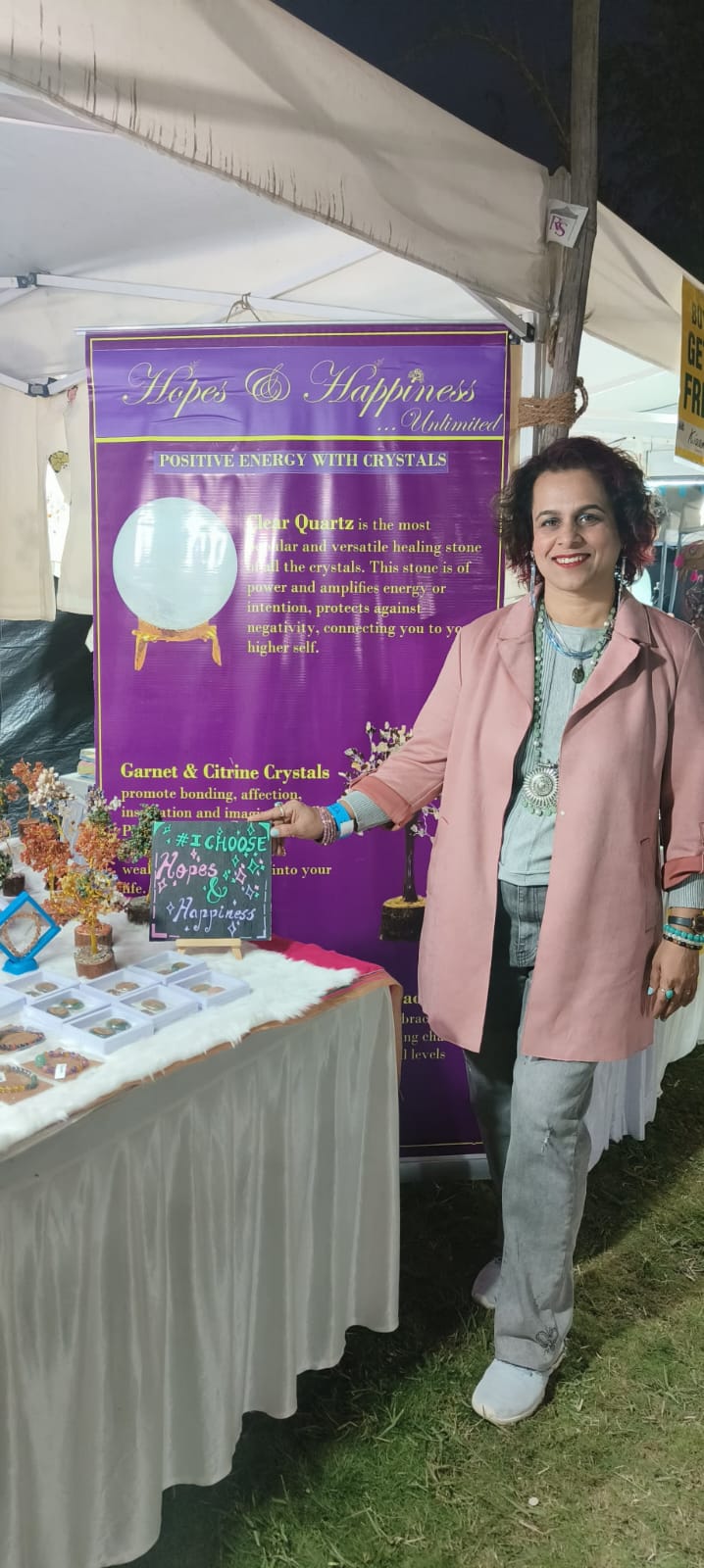Shalaka at her Hopes & Happiness Unlimited crystal stall